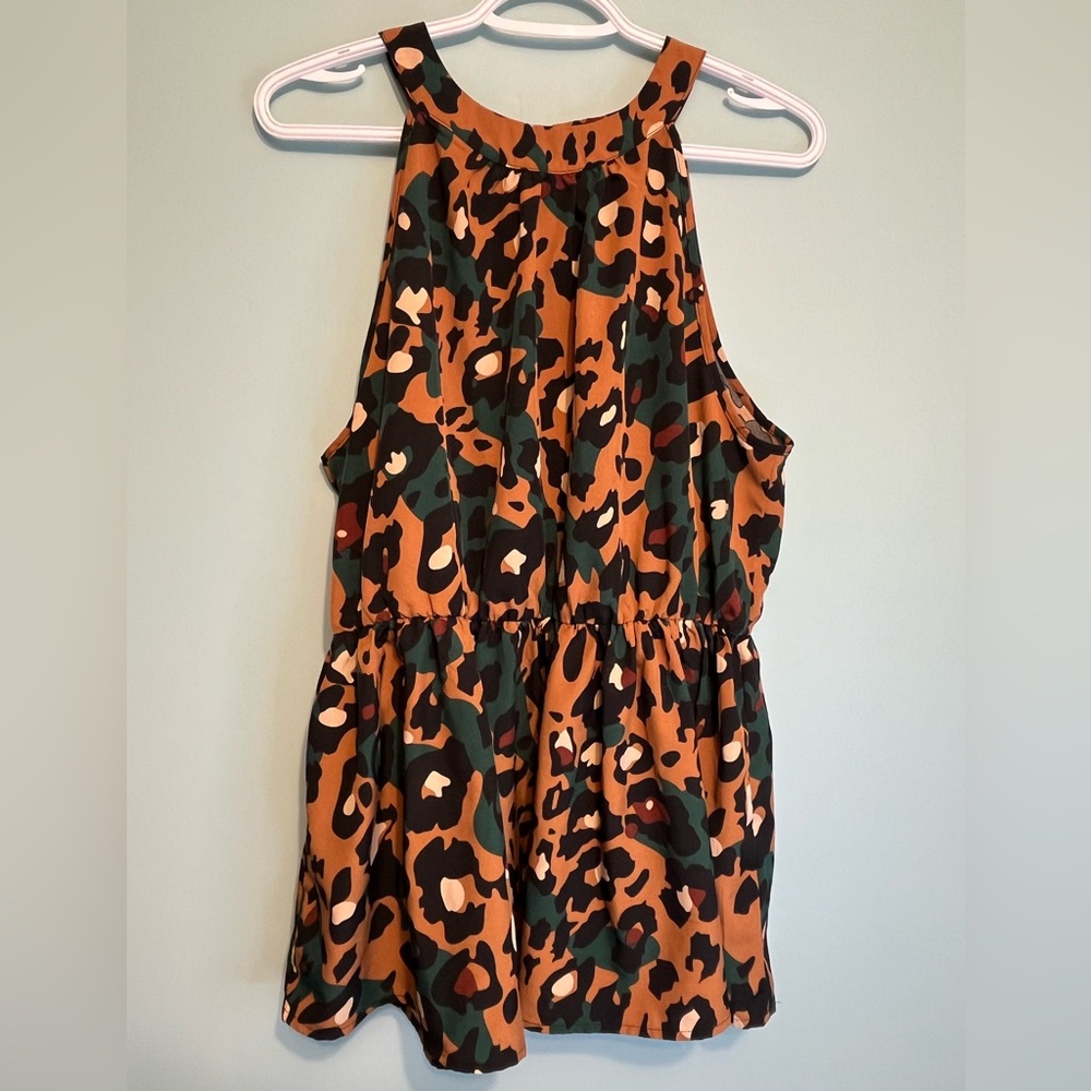 Shein Curve Halter Dress Leopard Orange and Green Size 1x